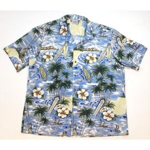 Royal Creations Men's XXL Hawaiian Camp Shirt Made In‎ Hawaii Surfing Palm Trees